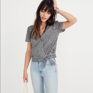 Madewell Short Sleeve Wrap Top in Gingham Check